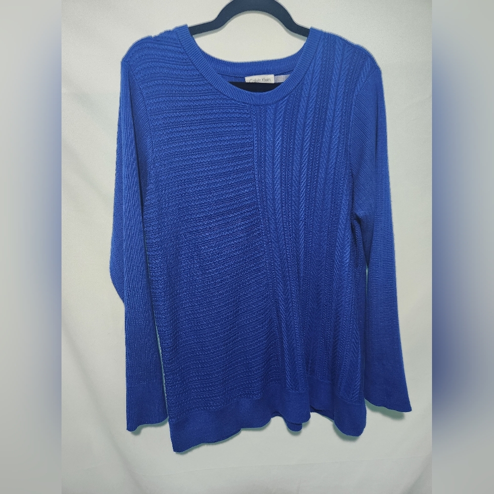 Calvin Klein Blue Rib/Cable Knit Sweater. Size Large. Classic. RN 54163
